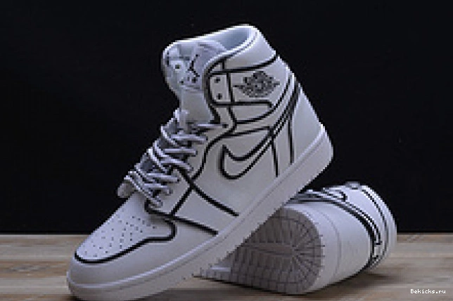 Cheap BK jordan hand-painted 3d pencil” nike mens retro air “comic 1 aa4724-110 white 1203